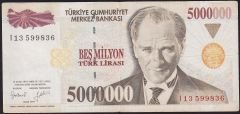 7.Emisyon 5 000 000 Lira I13 599836 Çok Temiz+