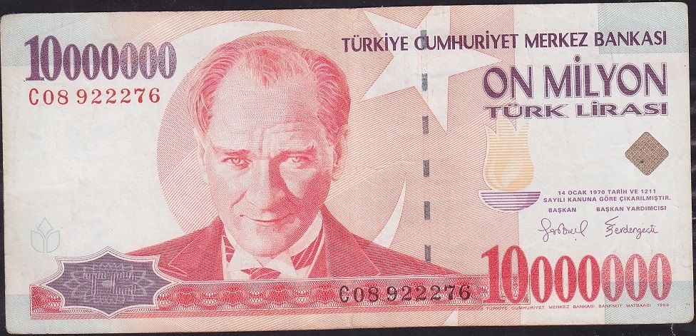 7.Emisyon 10 000 000 Lira C08 922276 Çok Temiz