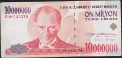 7.Emisyon 10 000 000 Lira C08 922276 Çok Temiz