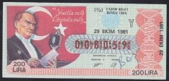 1981 29 EKİM YARIM BİLET - Y SERİSİ