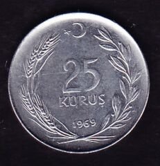 1969 Yılı 25 Kuruş Düz