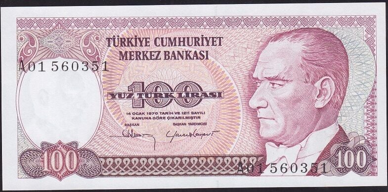 7.Emisyon 1.Tertip 100 Lira A01 560351 Çil