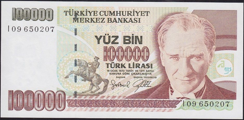 7.Emisyon 3.Tertip 100000 Lira I09 650207 Çil