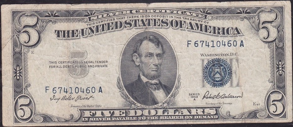 Amerika 5 Dolar 1953A Çok Temiz Silver Sertifika Mavi Mühür