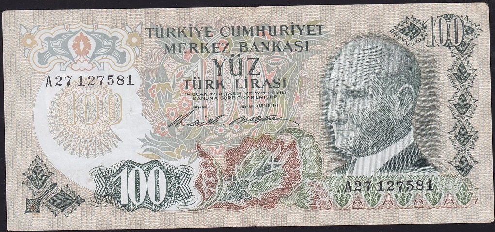 6.Emisyon 1.Tertip 100 Lira A27 127581 Çok Temiz