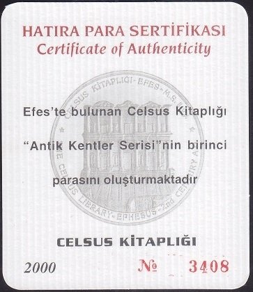 Hatıra Para Sertifikası - Celsus Kitaplığı 2000