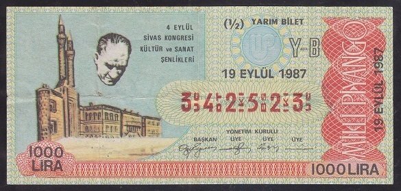 1987 19 EYLÜL YARIM BİLET Y-B SERİSİ