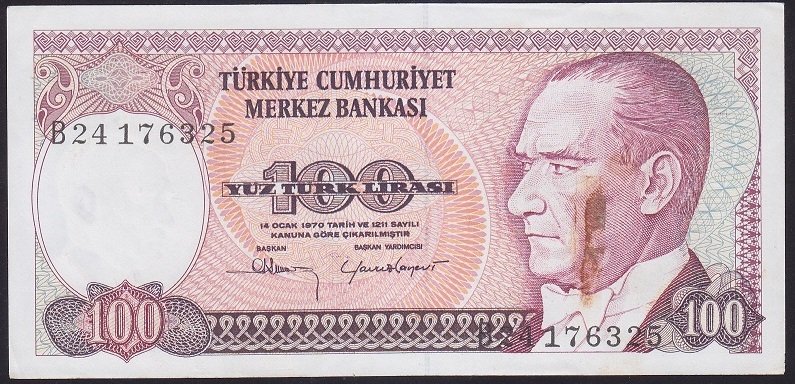 7.EMİSYON 1.TERTİP 100 LİRA B24 176325 ÇÇT (KAT YOKTUR)