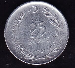 1961 Yılı 25 Kuruş Ters