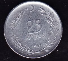 1961 Yılı 25 Kuruş Ters
