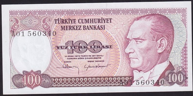 7.Emisyon 1.Tertip 100 Lira A01 560340 Çil