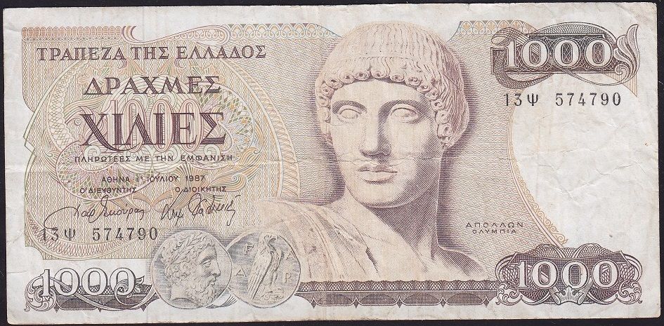 Yunanistan 1000 Drahmi 1987 Çok Temiz
