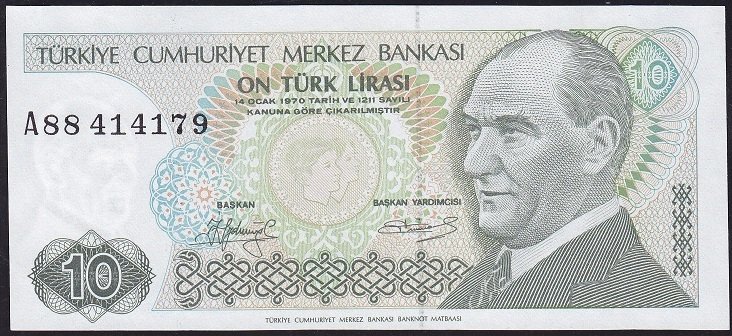7.Emisyon 1.Tertip 10 Lira A88 414179 Çil