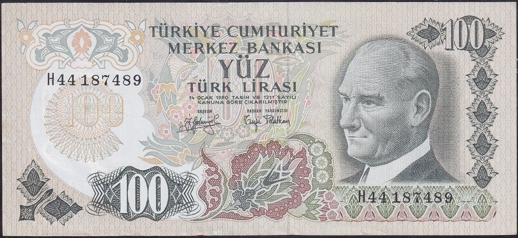 6.Emisyon 2.Tertip 100 Lira H44 187489 Çok Temiz +