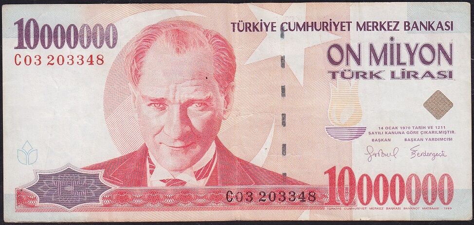 7.Emisyon 10 000 000 Lira C03 203348 Çok Temiz