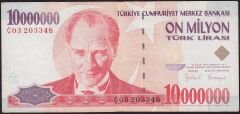 7.Emisyon 10 000 000 Lira C03 203348 Çok Temiz