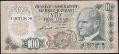 6.Emisyon 1.Tertip 100 Lira A26 283606 Çok Temiz
