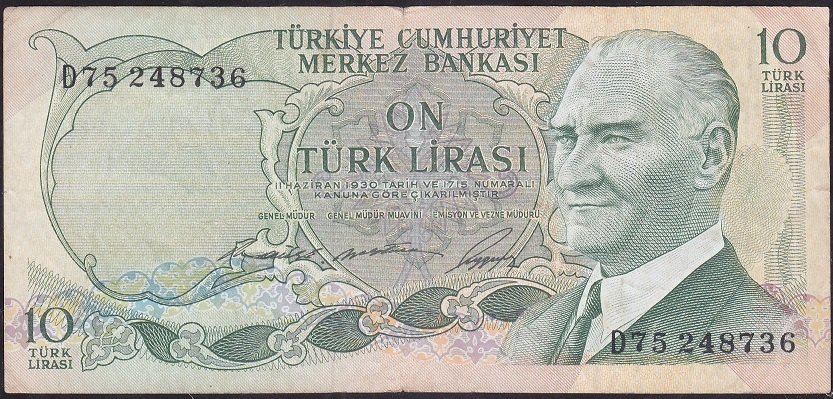 6.Emisyon 1.Tertip 10 Lira D75 248736 Çok Temiz +