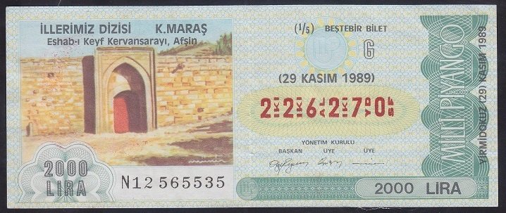 1989 29 KASIM ÇEYREK BİLET G SERİSİ