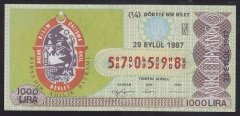 1987 29 EYLÜL ÇEYREK BİLET N SERİSİ