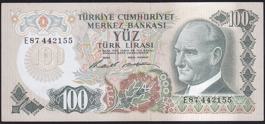 6.Emisyon 1.Tertip 100 Lira E87 442155 Çilaltı