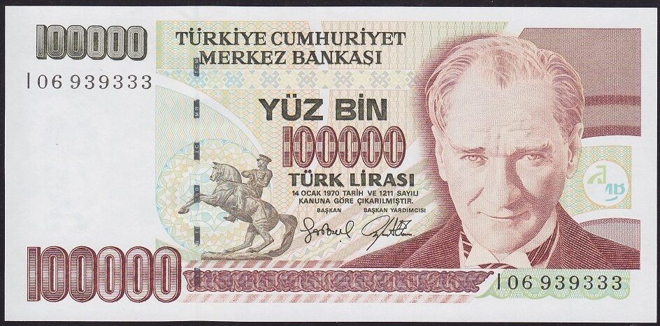 7.Emisyon 3.Tertip 100000 Lira I06 939333 Çil