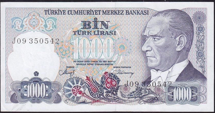 7.Emisyon 2.Tertip 1000 Lira J09 350542 Çilaltı Çil