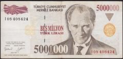 7.Emisyon 5 000 000 Lira I08 408424 Çok Temiz+