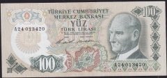 6.Emisyon 1.Tertip 100 Lira A24 013420 Çok Çok Temiz