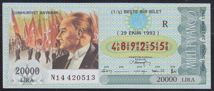 1992 29 EKİM ÇEYREK BİLET R SERİSİ