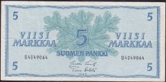 FİNLANDİYA 5 MARKKA 1963 ÇOK TEMİZ eski kağıt para alan yerler