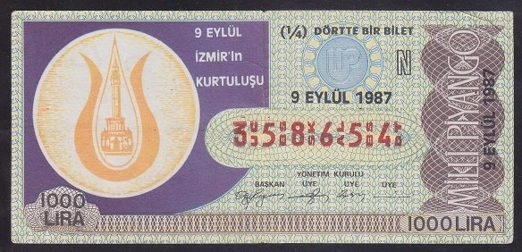 1987 9 EYLÜL ÇEYREK BİLET N SERİSİ