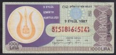 1987 9 EYLÜL ÇEYREK BİLET N SERİSİ