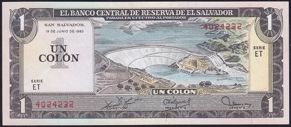 El Salvador 1 Colon 1980 Çilaltı Çil Pick 125b