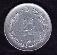 1962 Yılı 25 Kuruş Ters