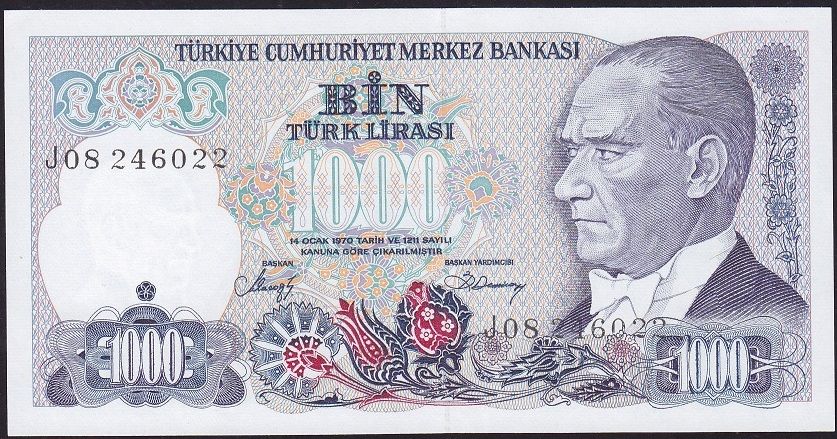7.Emisyon 2.Tertip 1000 Lira J08 246022 Çilaltı Çil