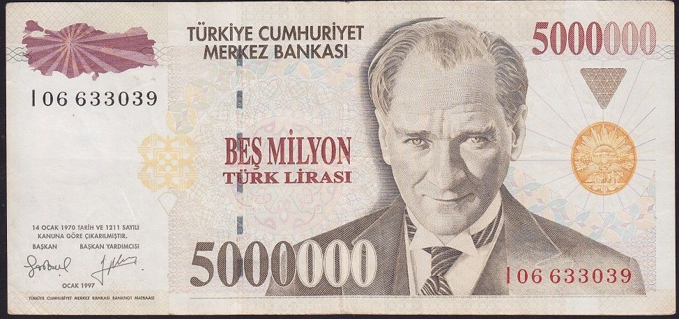 7.Emisyon 5 000 000 Lira I06 633039 Çok Temiz+