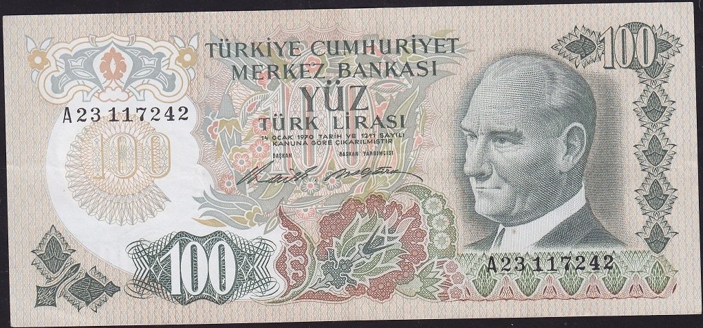 6.Emisyon 1.Tertip 100 Lira A23 117242 Çok Temiz+