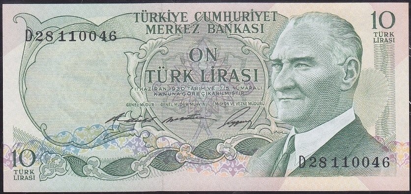6.Emisyon 1.Tertip 10 Lira D28 110046 Çilaltı ( Bandrol baskı izi var )