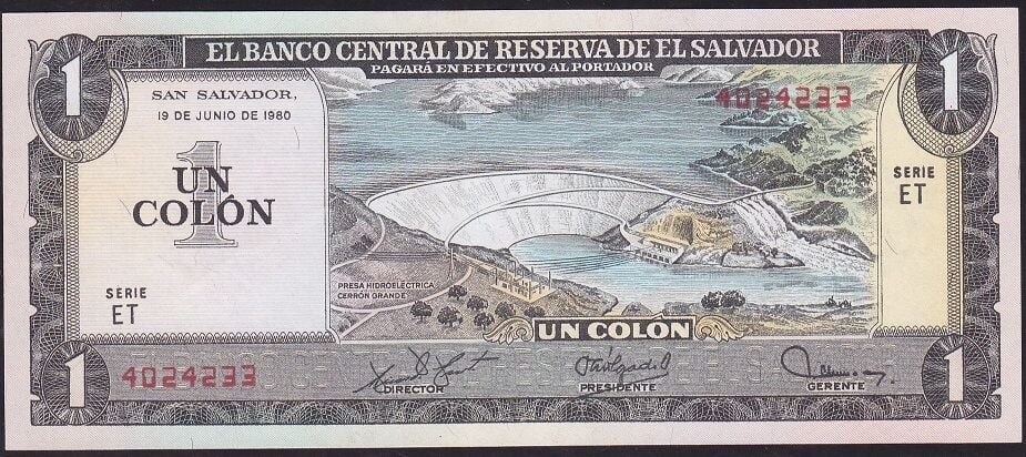El Salvador 1 Colon 1980 Çilaltı Çil Pick 125b