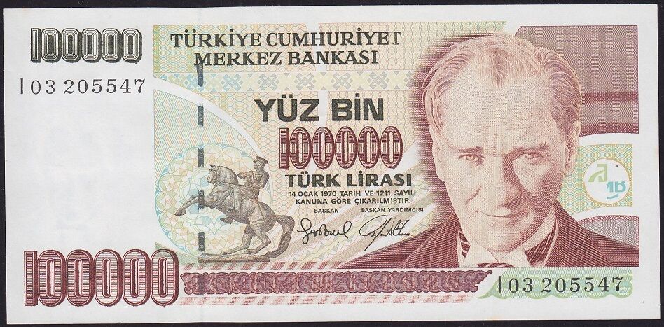 7.Emisyon 3.Tertip 100000 Lira I03 205547 Çilaltı