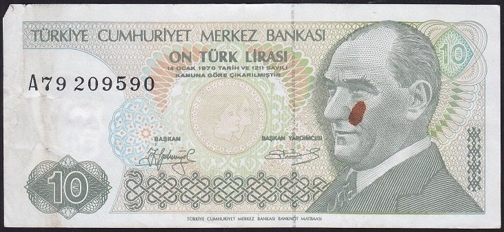 7.Emisyon 1.Tertip 10 Lira A79 209590 Çok Temiz +