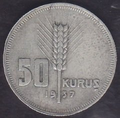 1937 Yılı 50 Kuruş Çok Çok Temiz Gümüş