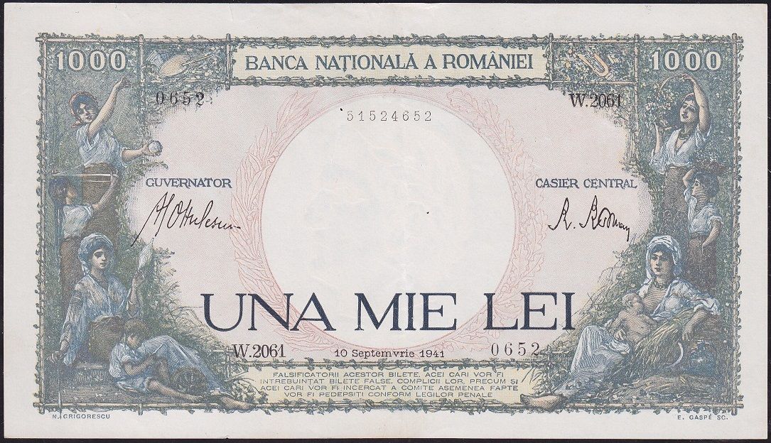 Romanya 1000 Lei 1941 Çok Çok Temiz Pick 52