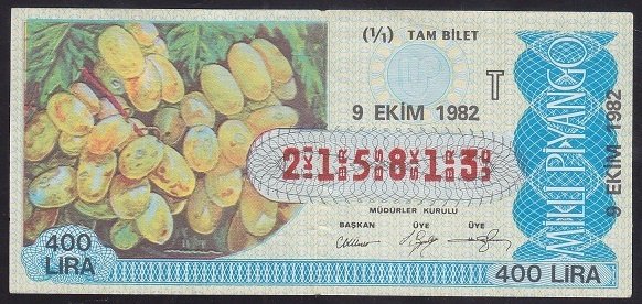 1982 9 EKİM TAM BİLET - T SERİSİ