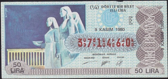 1980 9 Kasım Çeyrek Bilet - E Serisi