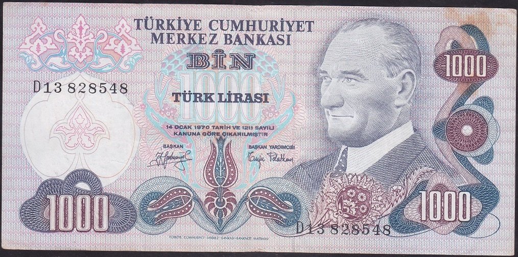 6.EMİSYON 2.TERTİP 1000 LİRA D13 828548 ÇOK TEMİZ +