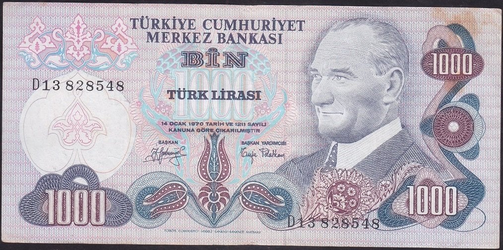 6.EMİSYON 2.TERTİP 1000 LİRA D13 828548 ÇOK TEMİZ +