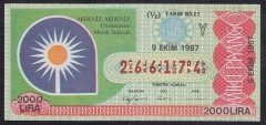 1987 9 EKİM YARIM BİLET Y SERİSİ