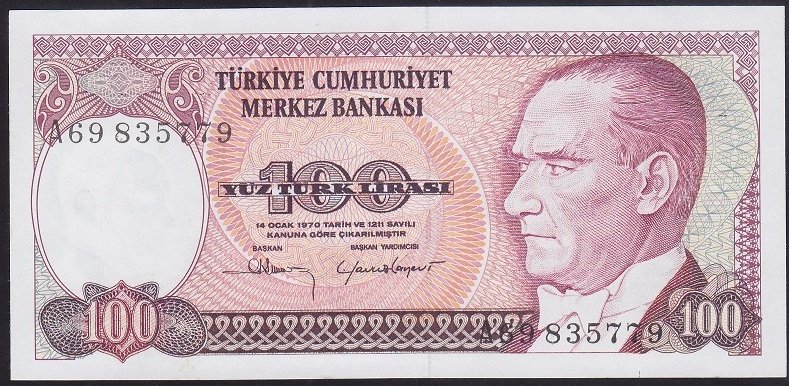 7.EMİSYON 1.TERTİP 100 LİRA A69 835779 ÇİLALTI